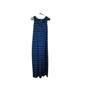 LANDS’ END Cotton Maxi Tank Dress Blue & Black Stripe Women's Size Large